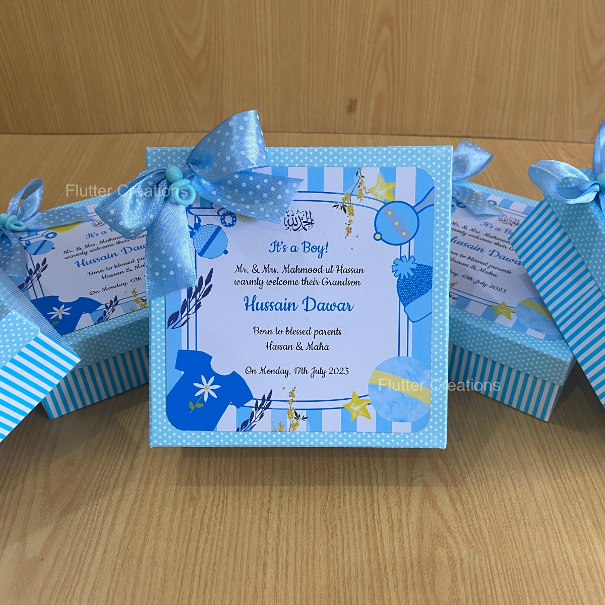 Baby Boy Announcement Box - Card n Bow Design