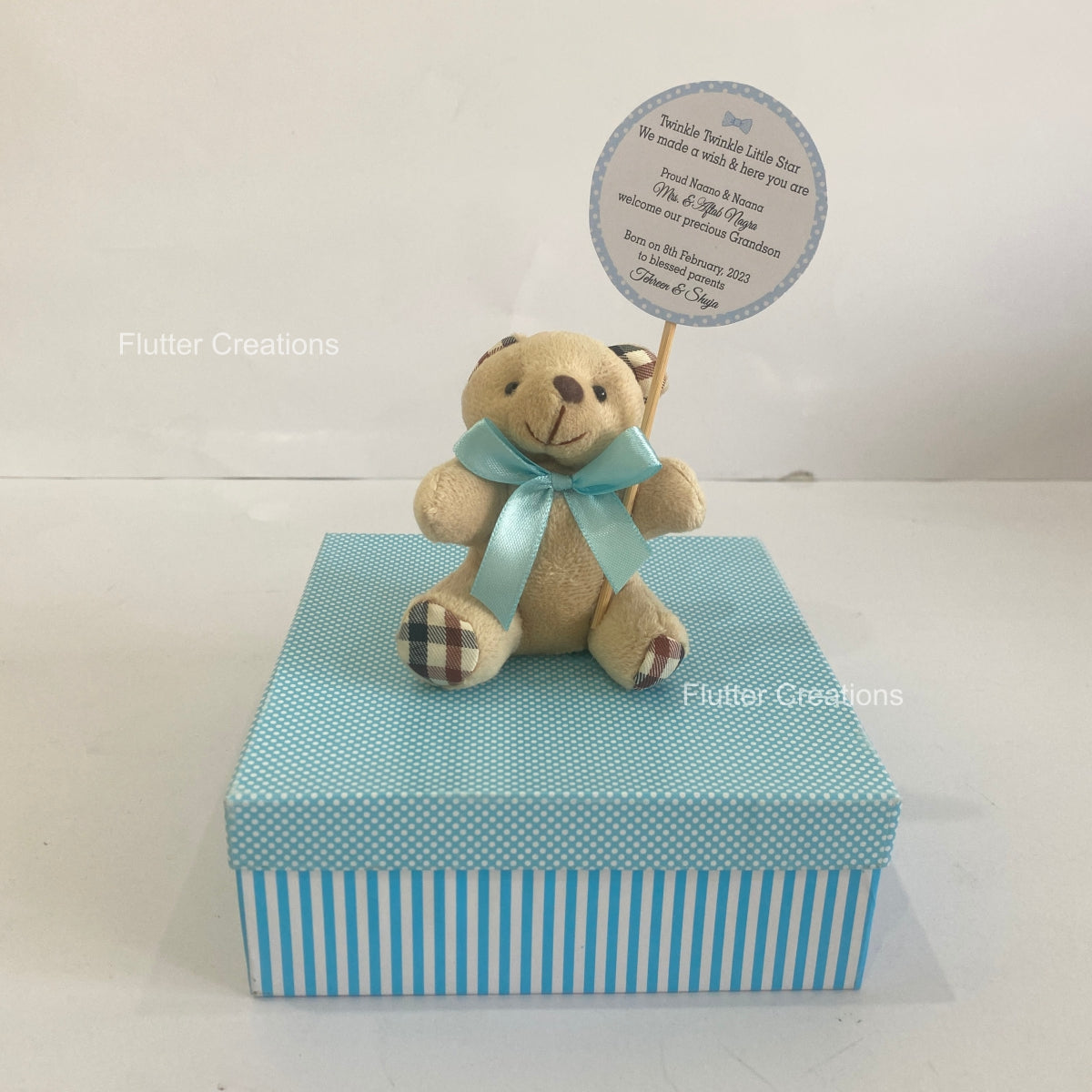 Baby Boy Announcement Box - Teddy Bear on Top