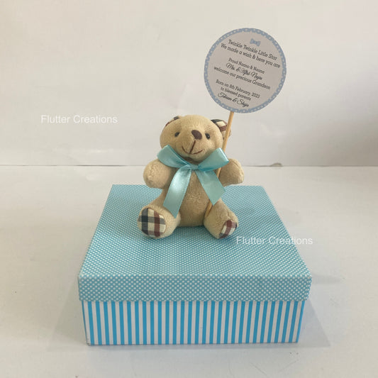 Baby Boy Announcement Box - Teddy Bear on Top