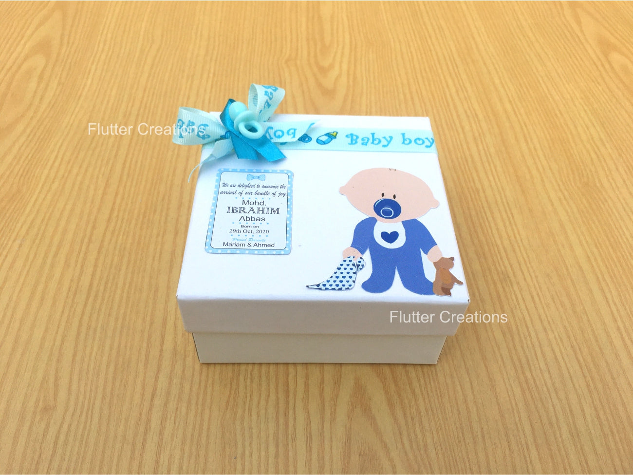 Baby Boy Announcement Box - Teddy and Baby Blanket