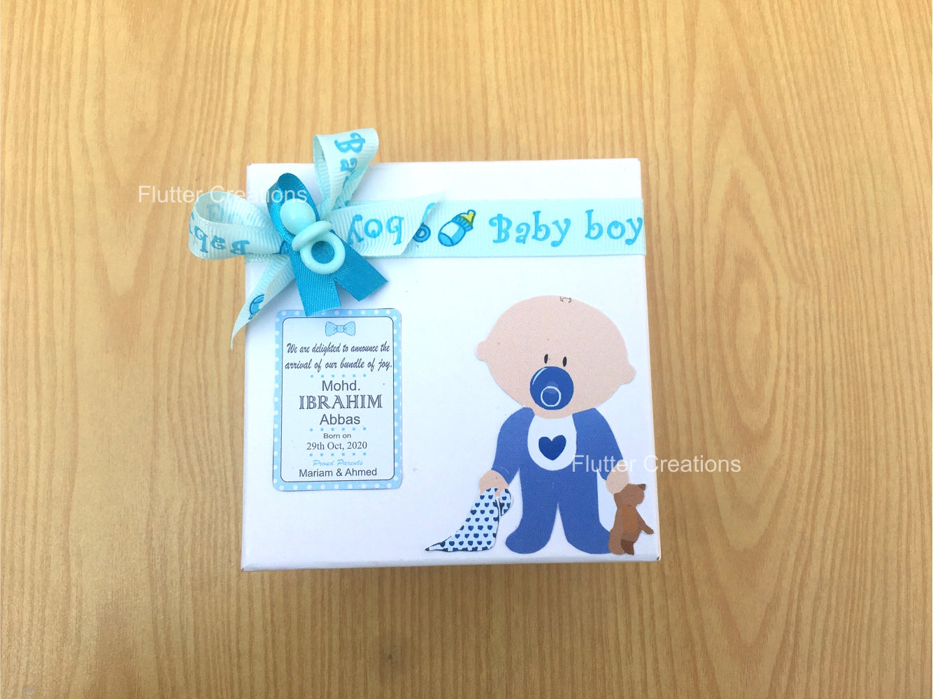 Baby Boy Announcement Box - Teddy and Baby Blanket
