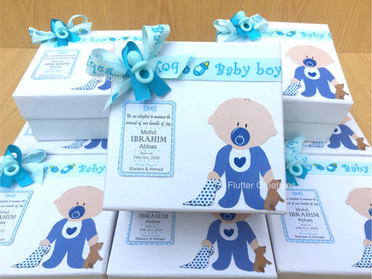 Baby Boy Announcement Box - Teddy and Baby Blanket